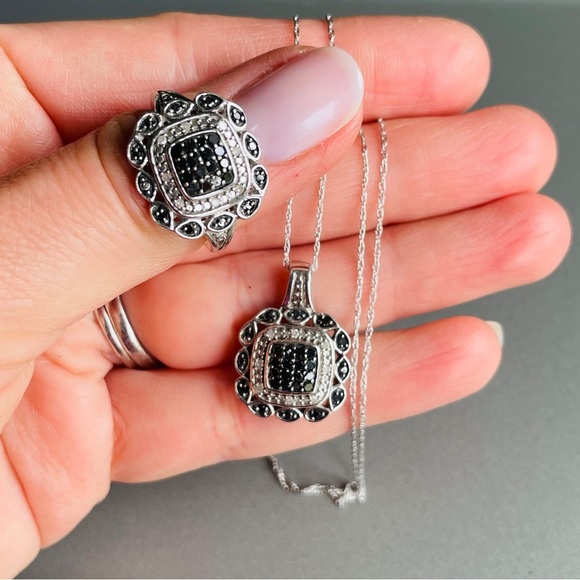 Black & White Diamond Sterling Silver LJ Designer Cushion Shape Pendant … - Picture 10 of 10